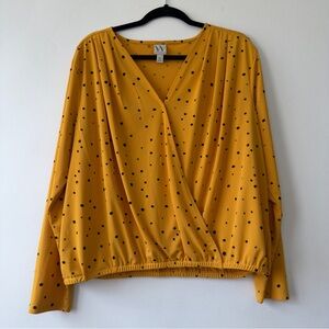 Mustard Yellow Polka Dot Wrap Front Blouse Worthington